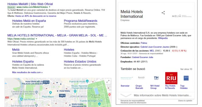 melia hoteles seo técnico google